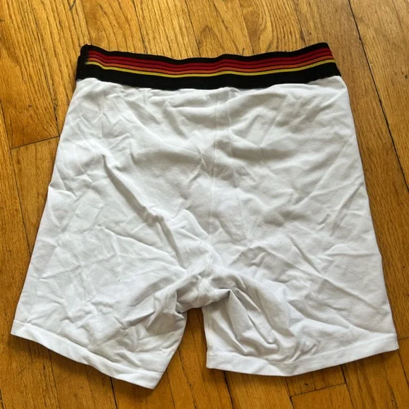 Aviator Nation White Bike Shorts with Black Waistband - Picture 2 of 3